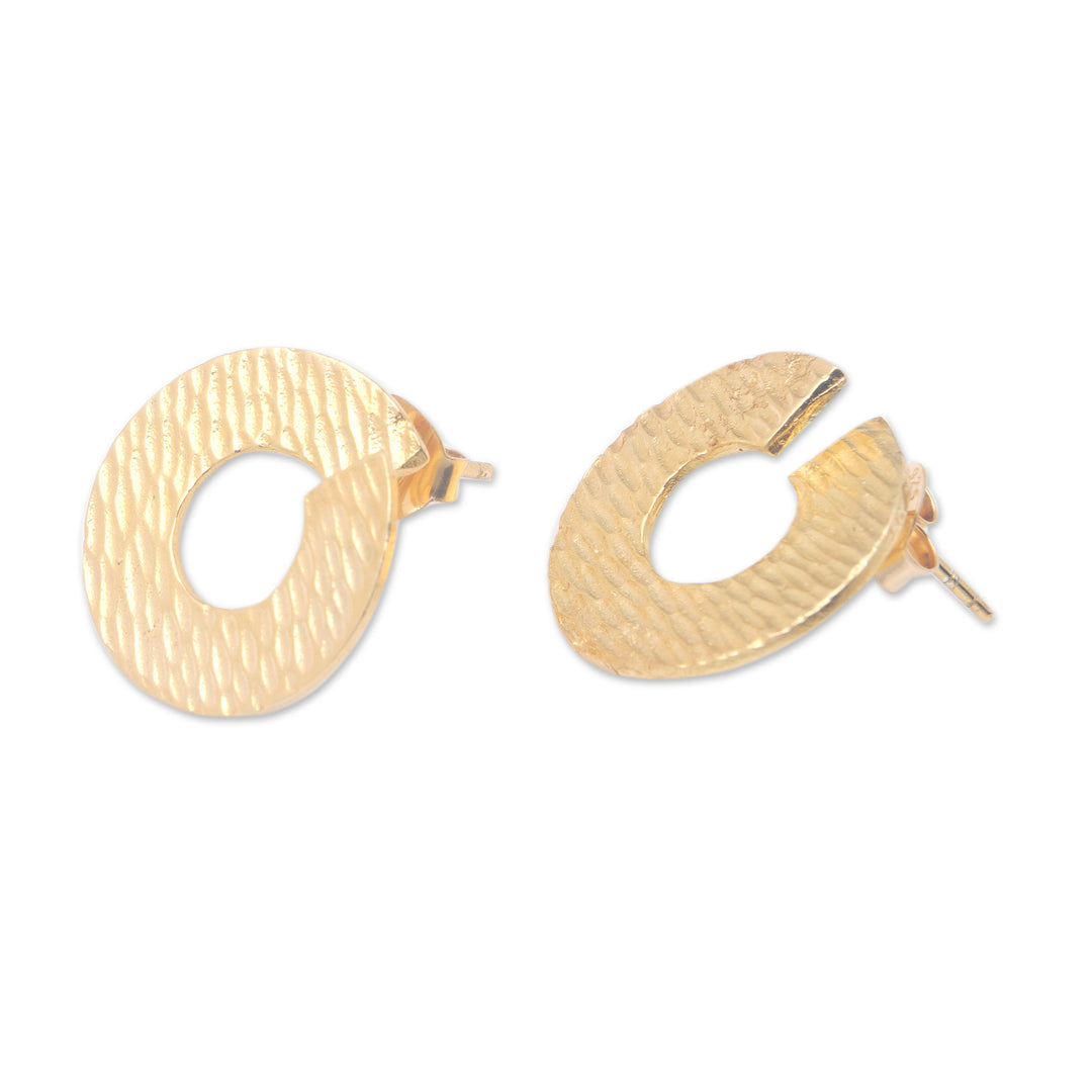Round Hammered 18k Gold-Plated Brass Button Earrings - Golden Donut Dame
