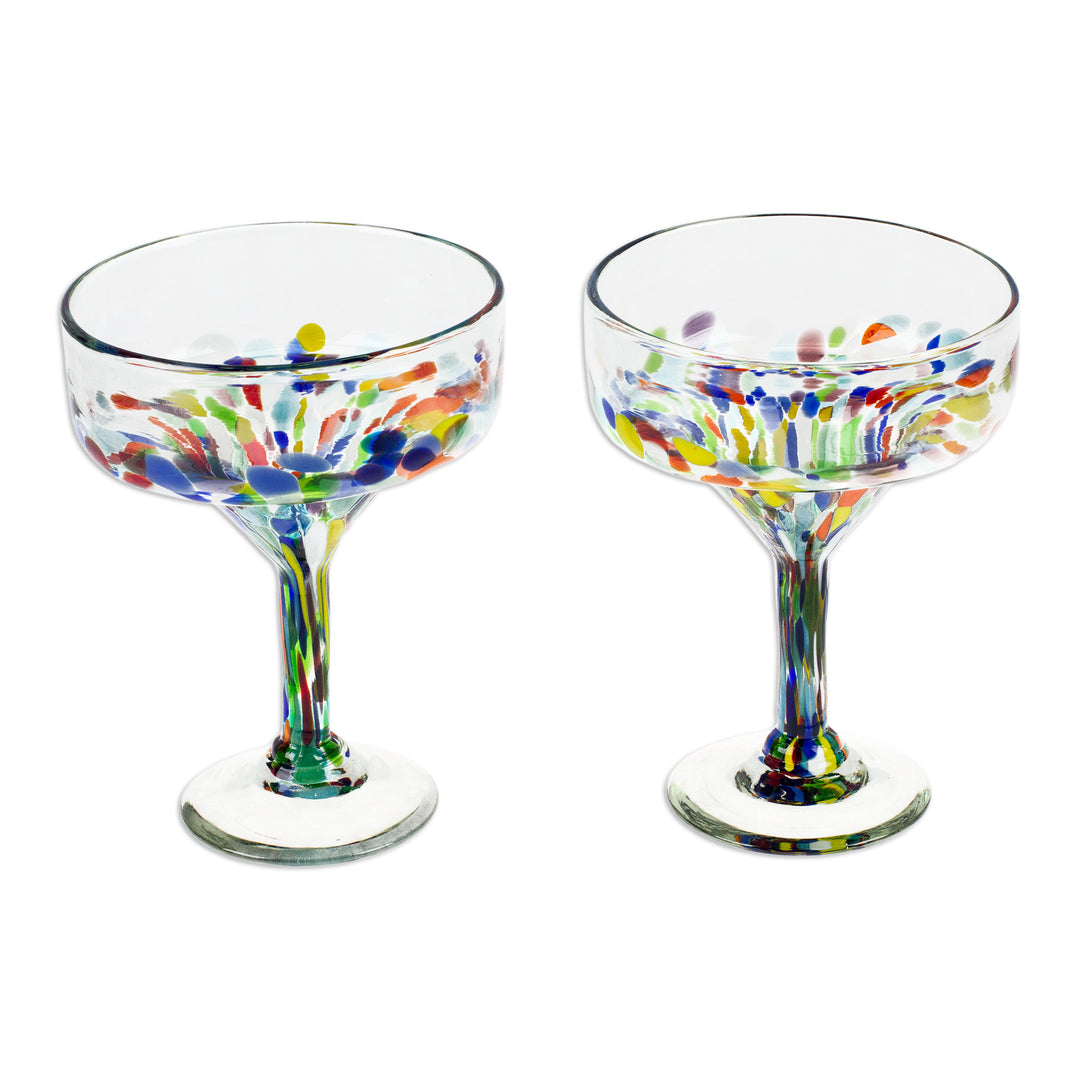 2 Eco-Friendly Handblown Recycled Glass Margarita Glasses - Confetti Soirée