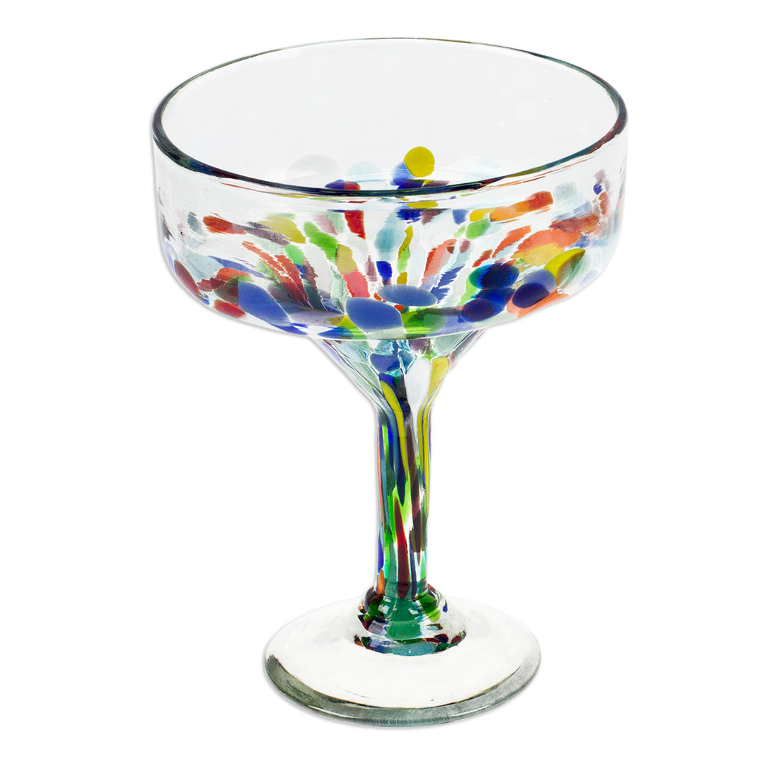 2 Eco-Friendly Handblown Recycled Glass Margarita Glasses - Confetti Soirée
