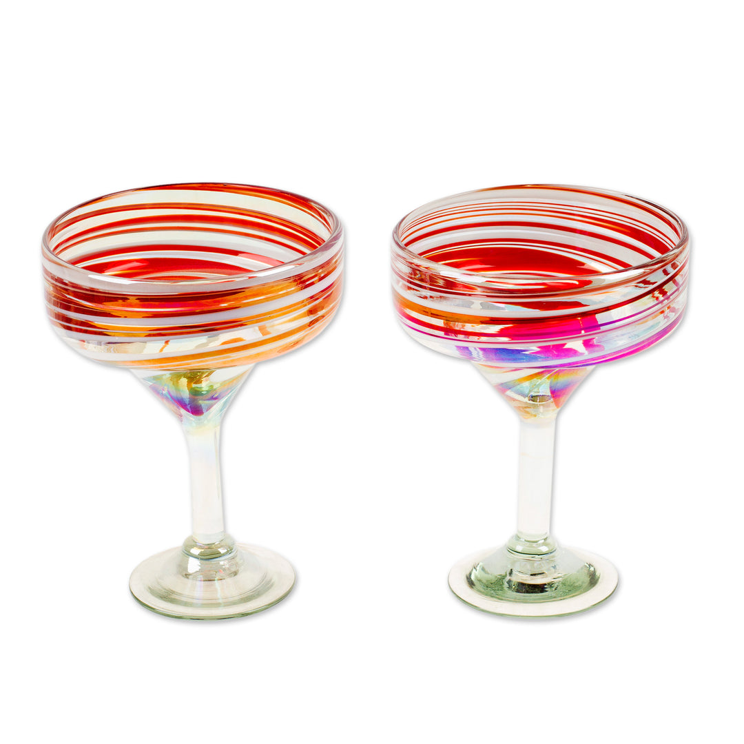 Pair of Eco-Friendly Handblown Margarita Glasses from Mexico - Sophisticated Enchantment