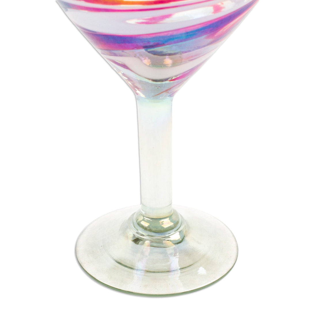 Pair of Eco-Friendly Red and White Handblown Martini Glasses - Tropical Swirl