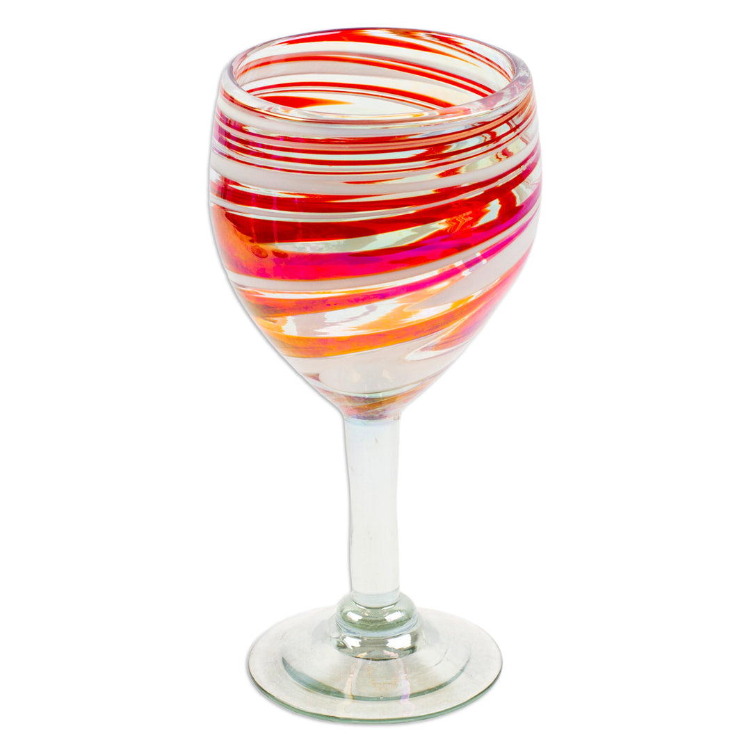 Pair of Eco-Friendly Red and White Handblown Wine Glasses - Elegance Enchantment