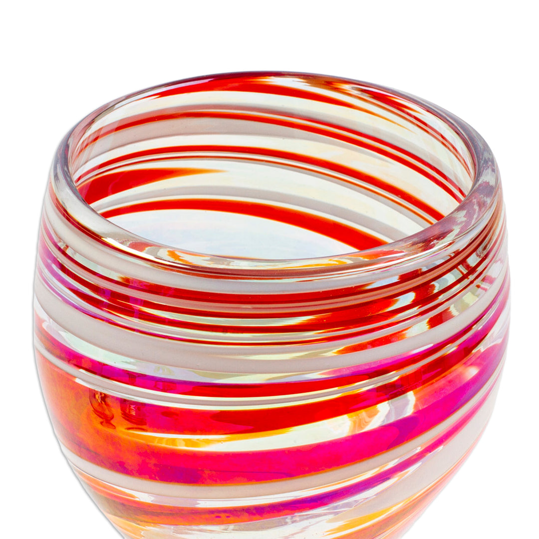 Pair of Eco-Friendly Red and White Handblown Wine Glasses - Elegance Enchantment