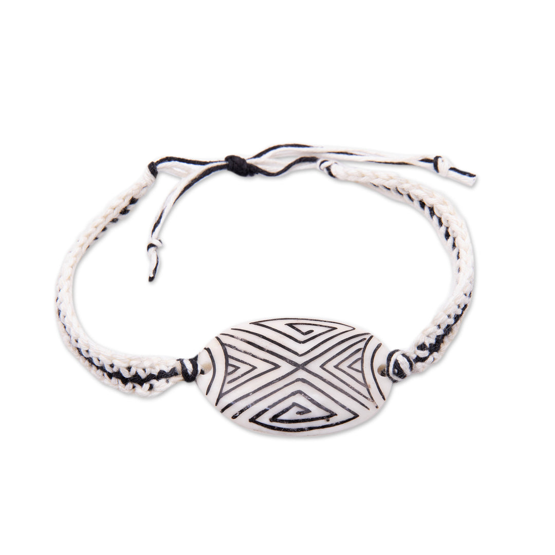 Black and White Wristband Pendant Bracelet Crafted in Bali - Balinese Friendship