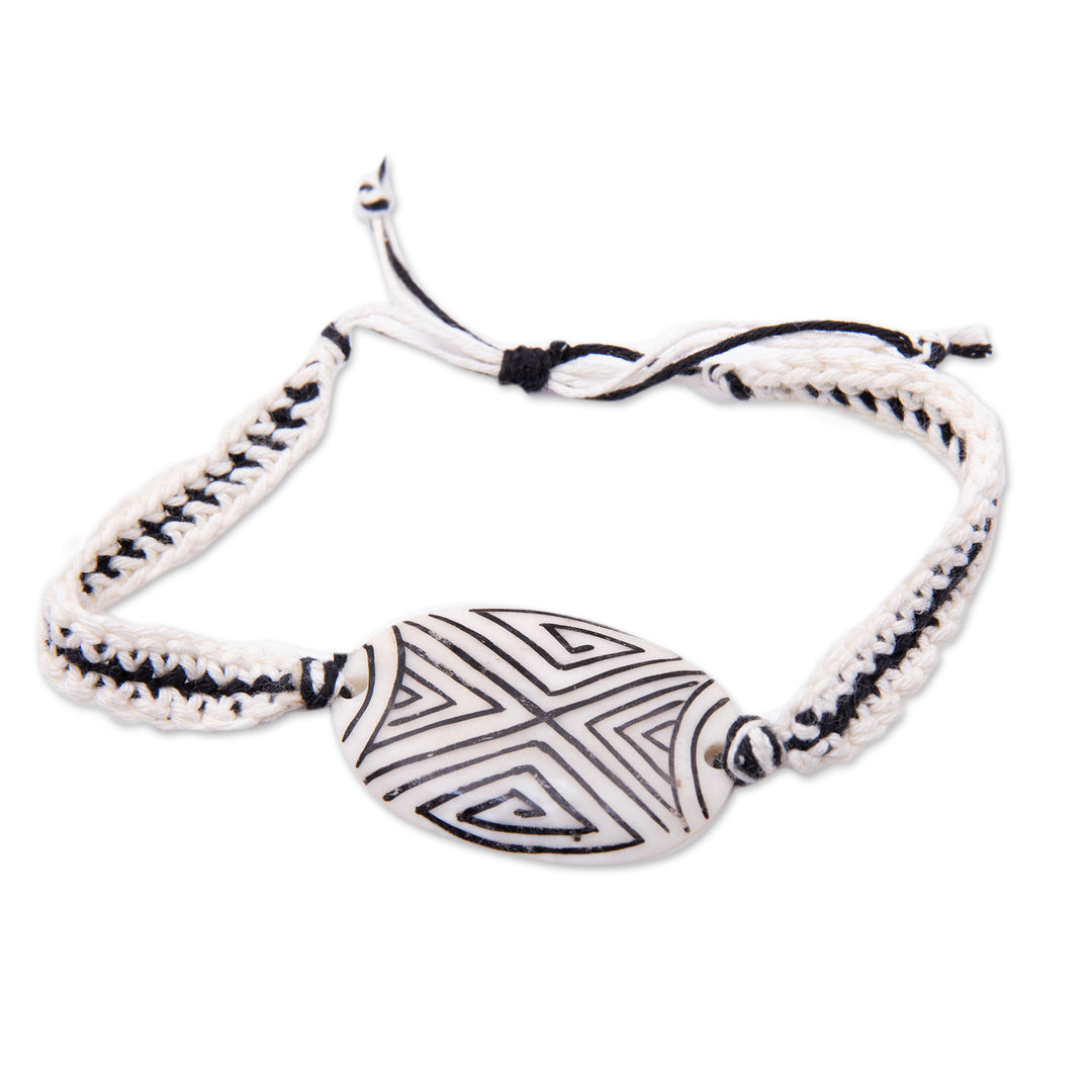 Black and White Wristband Pendant Bracelet Crafted in Bali - Balinese Friendship
