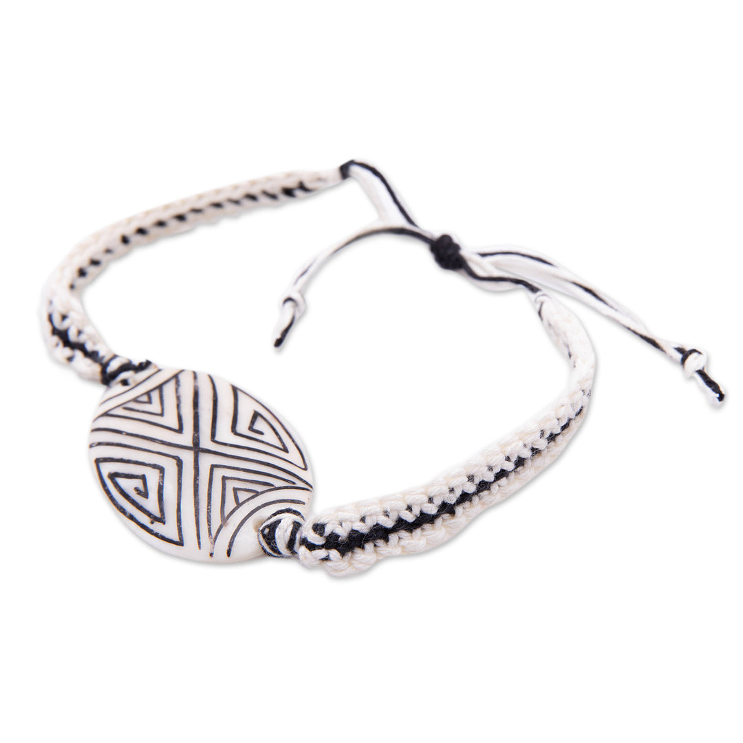 Black and White Wristband Pendant Bracelet Crafted in Bali - Balinese Friendship