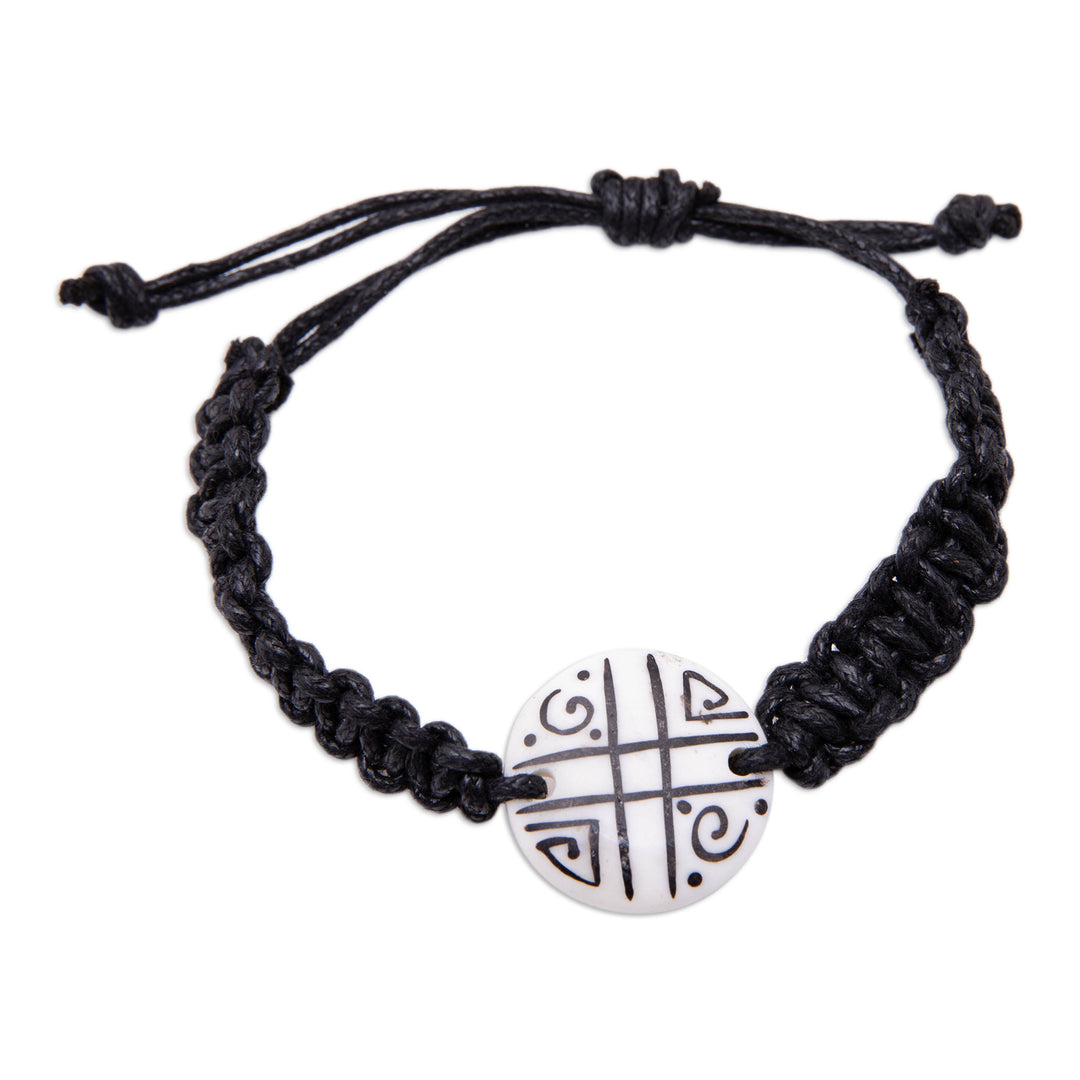 Balinese Black & Ivory Men's Cotton Macrame Pendant Bracelet - Indonesian Cave Art