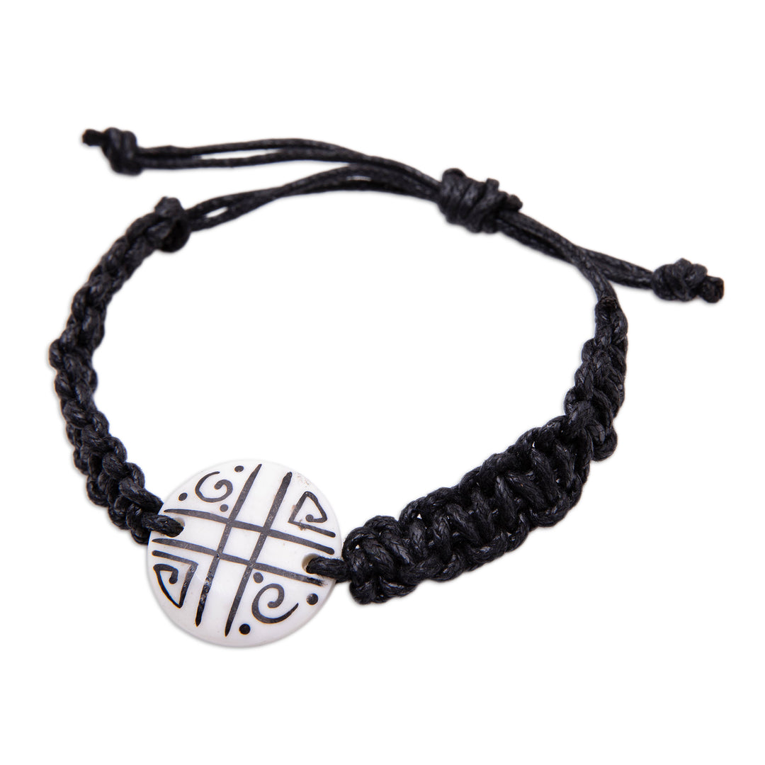 Balinese Black & Ivory Men's Cotton Macrame Pendant Bracelet - Indonesian Cave Art