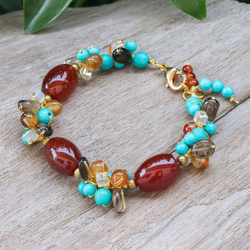 Gold-Accented Multi-Gemstone Beaded Bracelet from Thailand - Autumn Honey