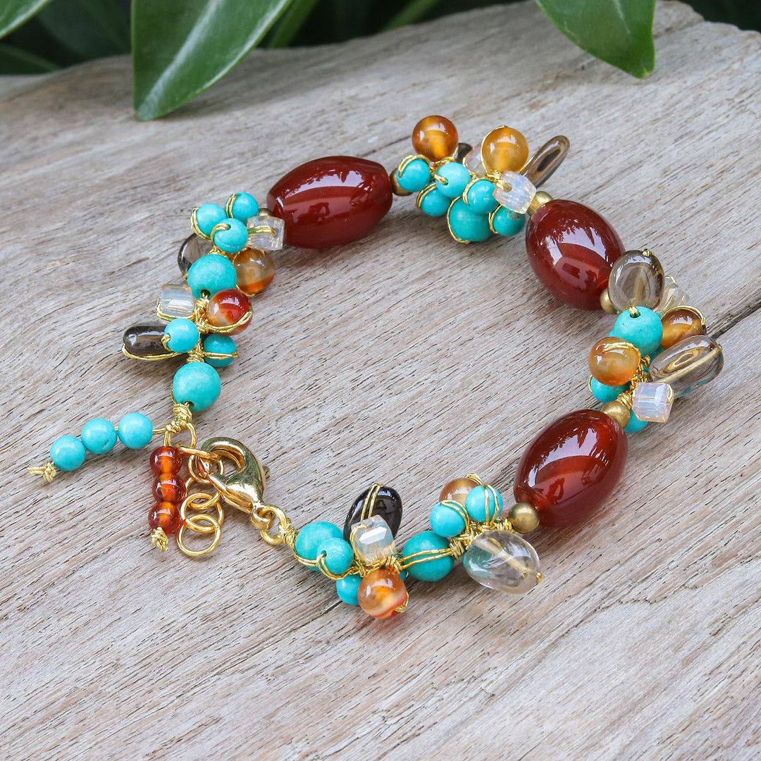 Gold-Accented Multi-Gemstone Beaded Bracelet from Thailand - Autumn Honey