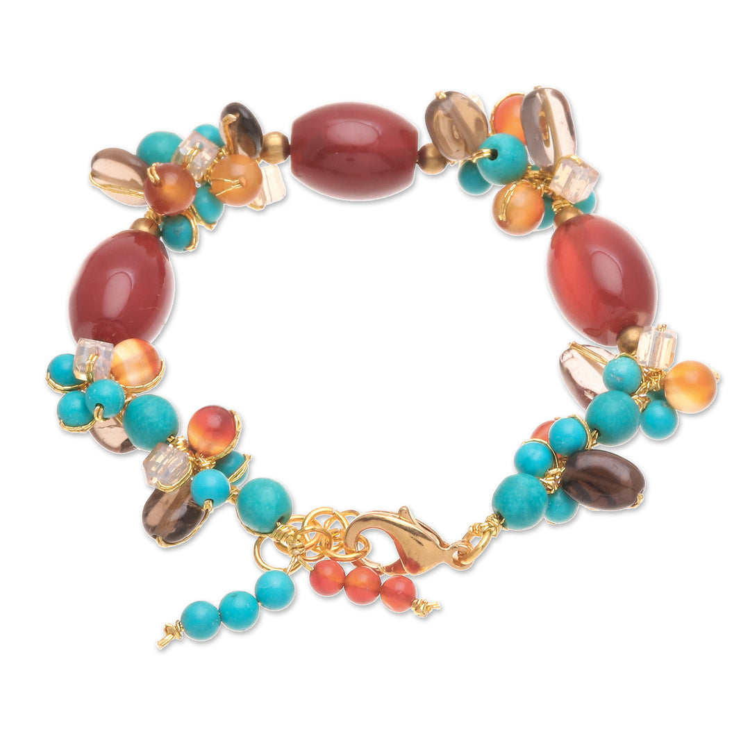 Gold-Accented Multi-Gemstone Beaded Bracelet from Thailand - Autumn Honey