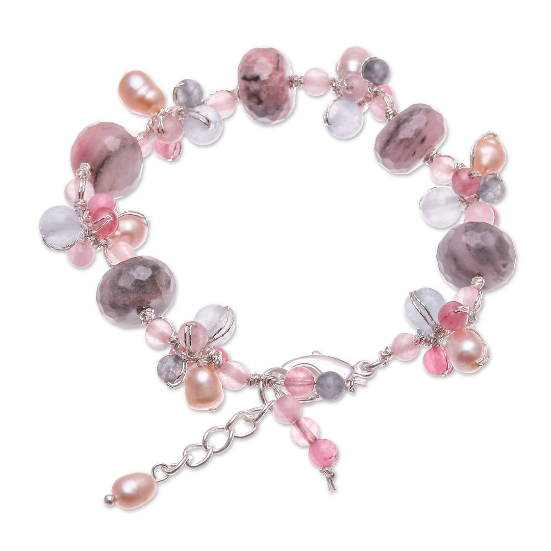 Chic Rhodonite Cultured Pearl and Quartz Beaded Bracelet - Autumn Rose