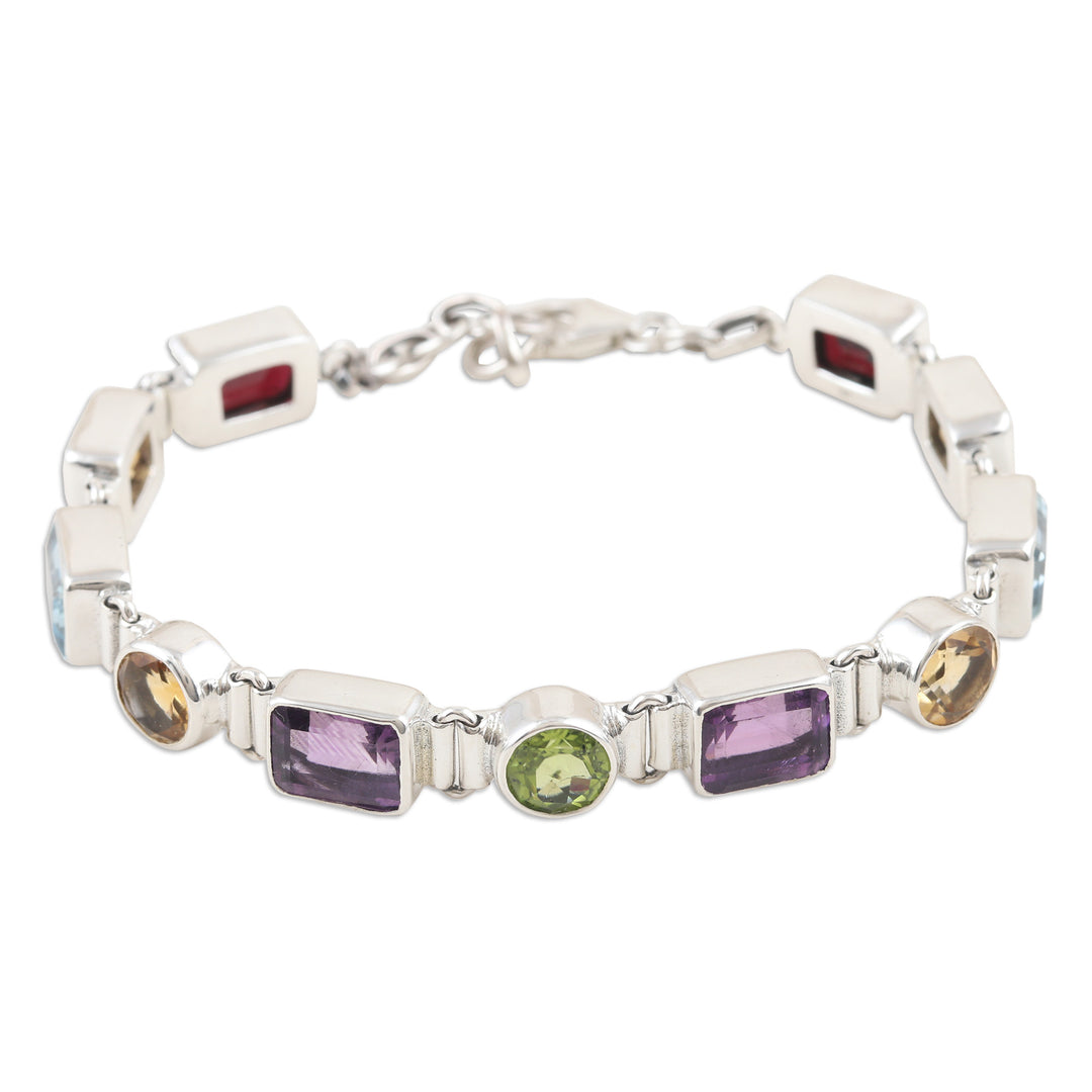 14-Carat Faceted Multi-Gemstone Link Bracelet from India - United Gems