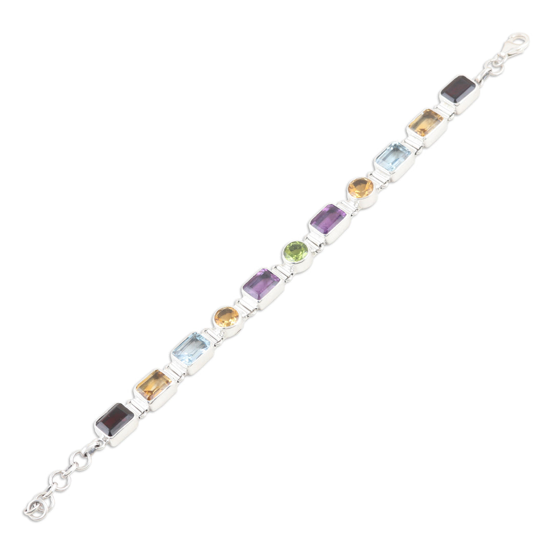 14-Carat Faceted Multi-Gemstone Link Bracelet from India - United Gems