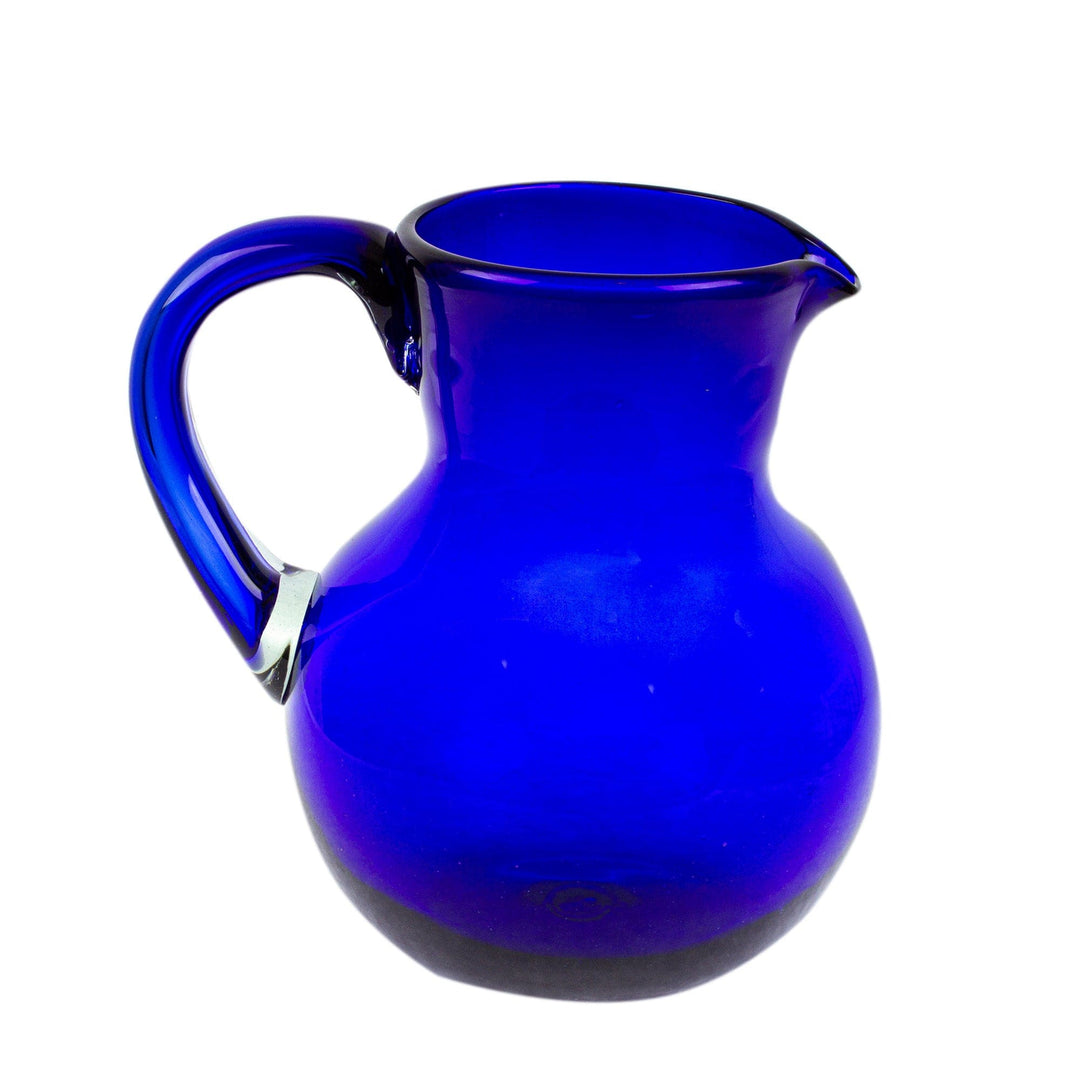 Eco-Friendly Cobalt Blue Handblown Recycled Glass Pitcher - Chic Cobalt