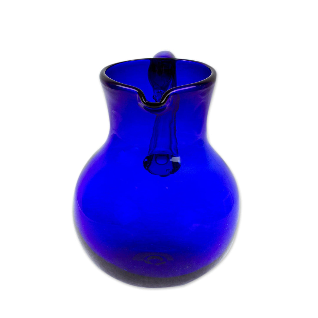 Eco-Friendly Cobalt Blue Handblown Recycled Glass Pitcher - Chic Cobalt