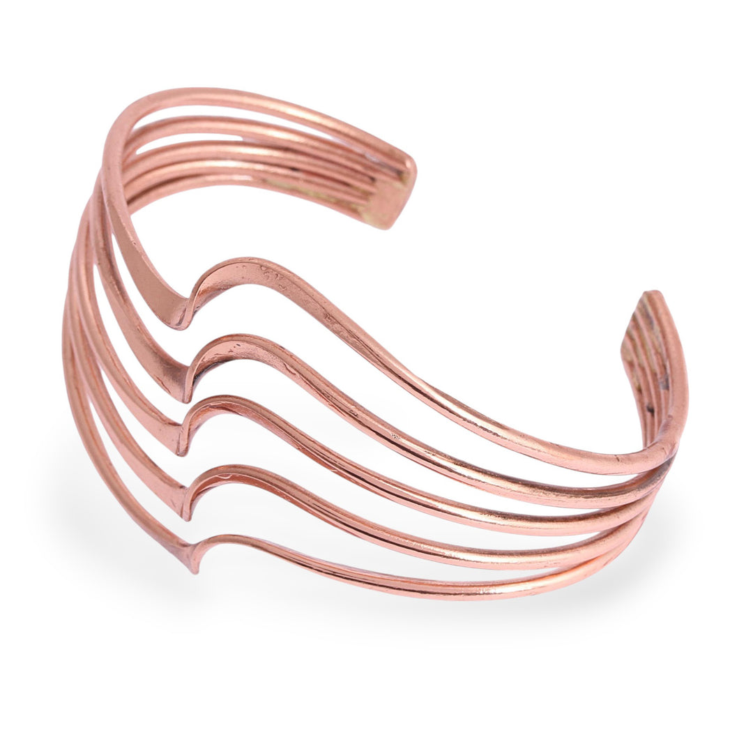 Modern Handcrafted Copper Cuff Bracelet from Mexico - Brilliant Waves