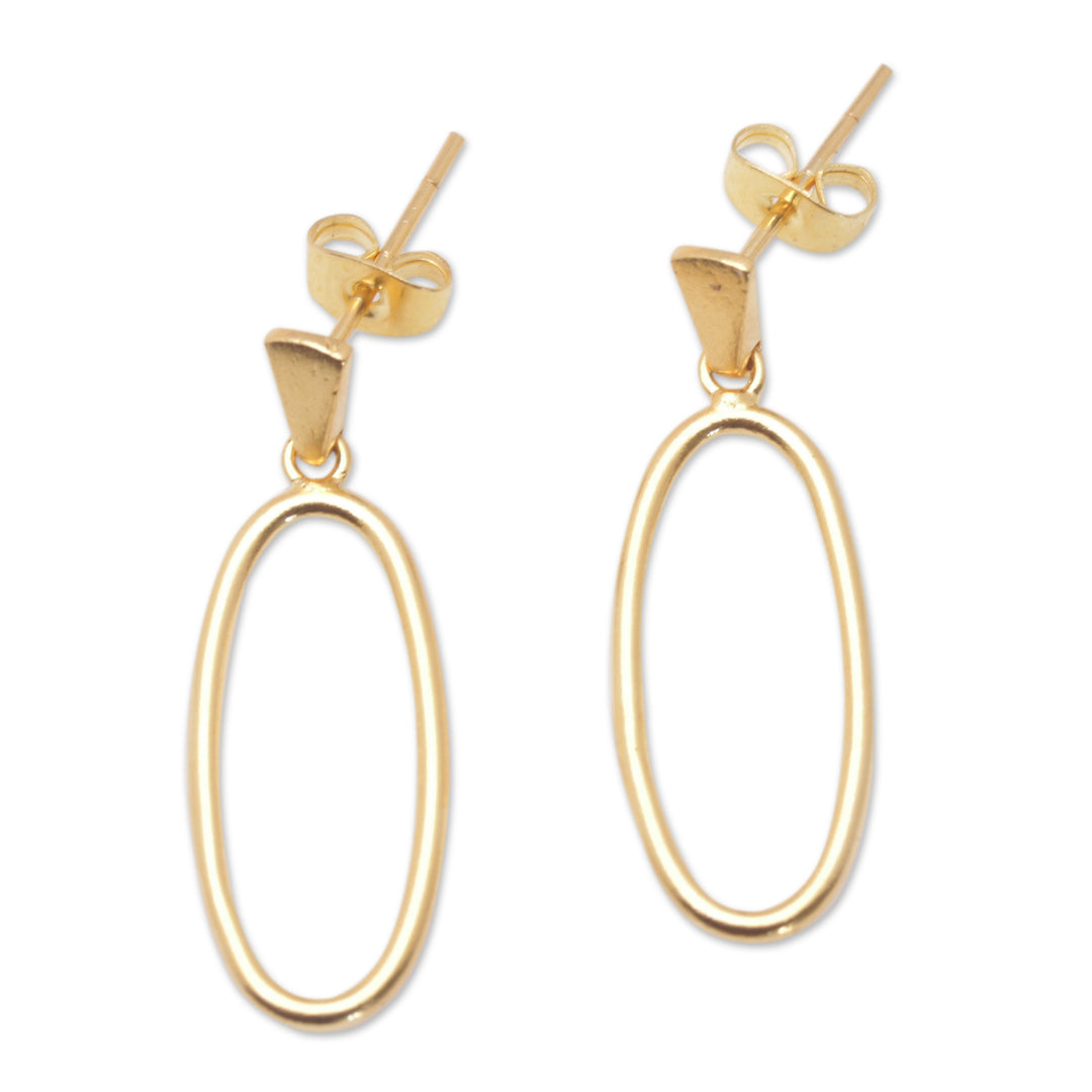 18k Gold-Plated Brass Oval Dangle Earrings from Bali - Avant-Garde Dame