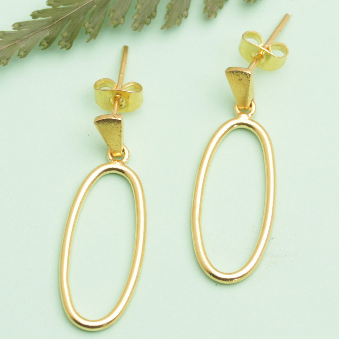 18k Gold-Plated Brass Oval Dangle Earrings from Bali - Avant-Garde Dame