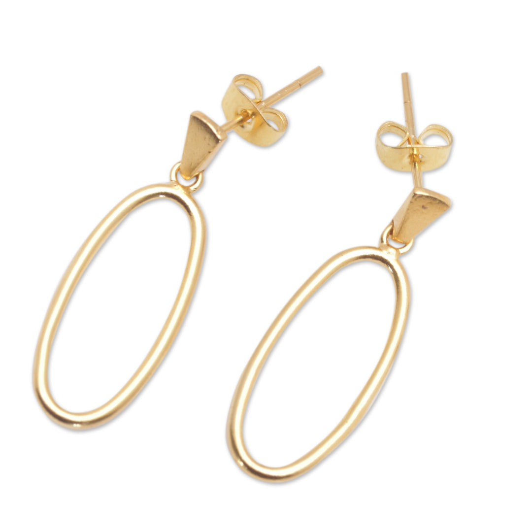 18k Gold-Plated Brass Oval Dangle Earrings from Bali - Avant-Garde Dame