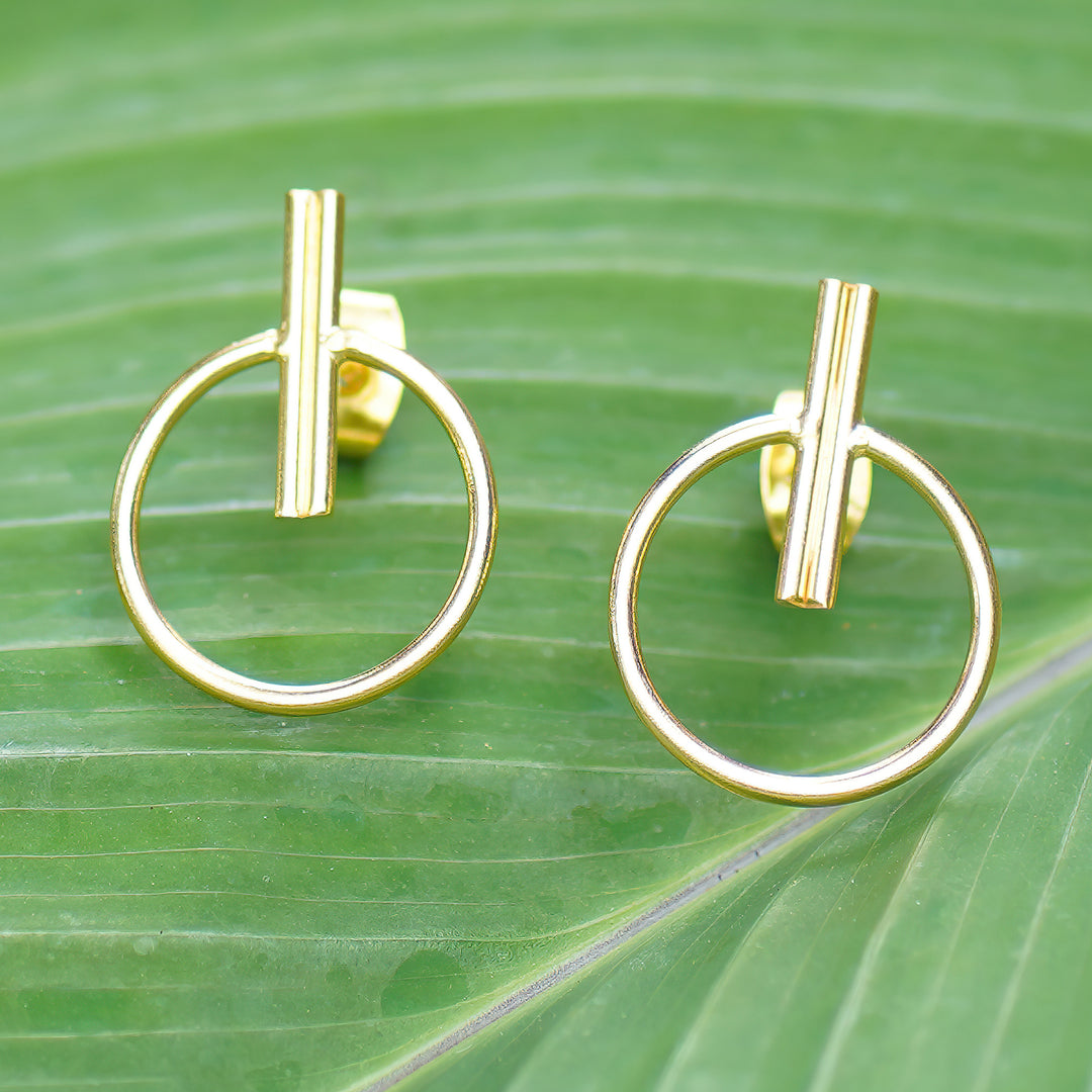 Abstract 18k Gold-Plated Brass Drop Earrings from Bali - Ethereal Sweetness