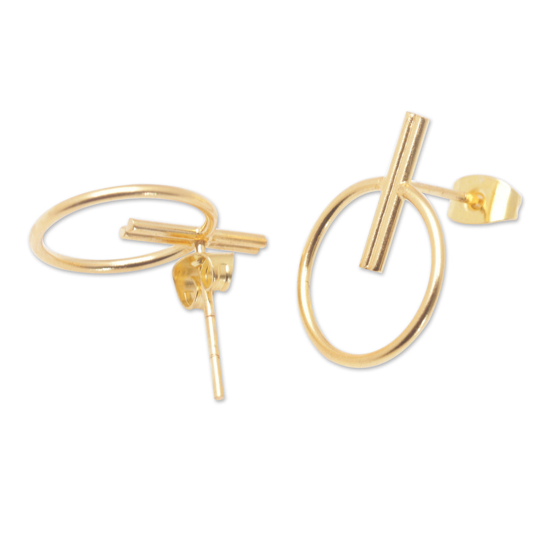 Abstract 18k Gold-Plated Brass Drop Earrings from Bali - Ethereal Sweetness