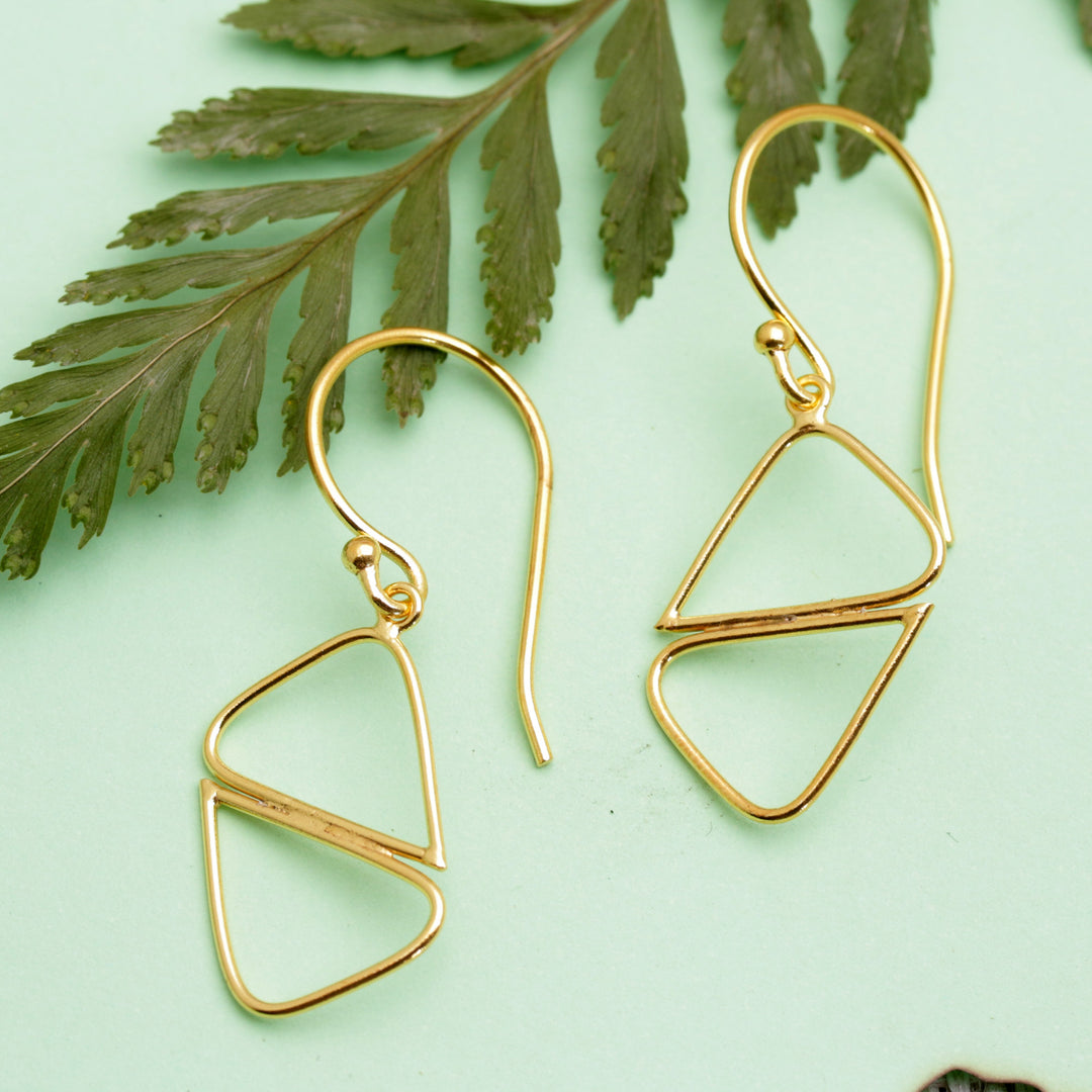 Geometric 18k Gold-Plated Brass Dangle Earrings from Bali - Harmonious Dimensions