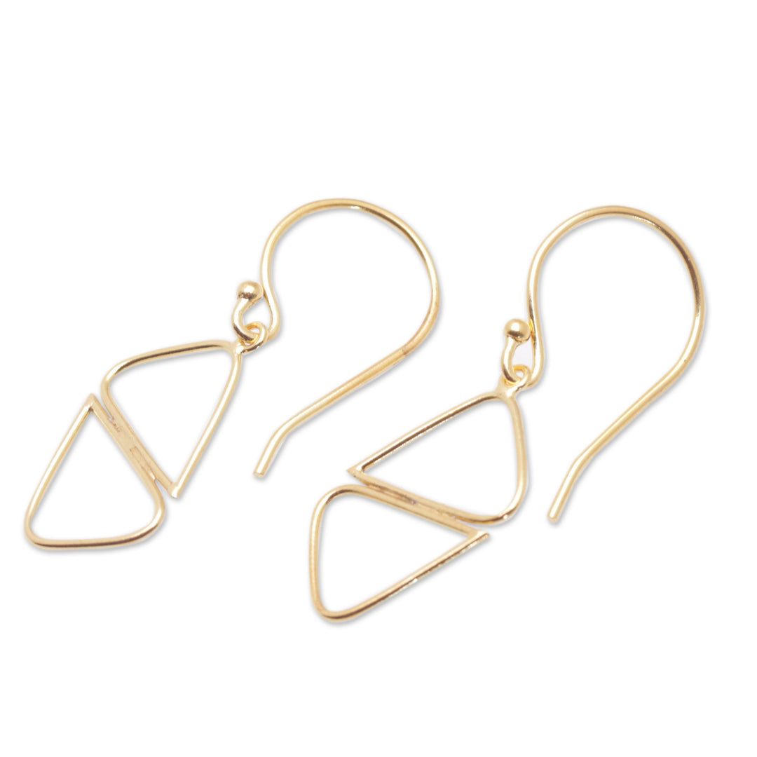 Geometric 18k Gold-Plated Brass Dangle Earrings from Bali - Harmonious Dimensions