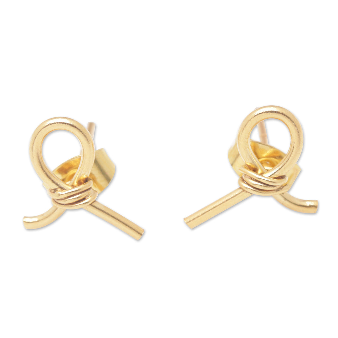 Modern 18k Gold-Plated Brass Button Earrings from Bali - Future Ribbons