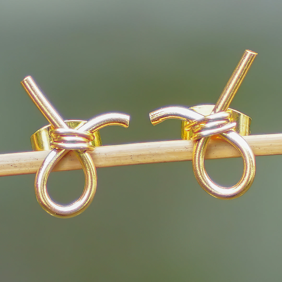 Modern 18k Gold-Plated Brass Button Earrings from Bali - Future Ribbons