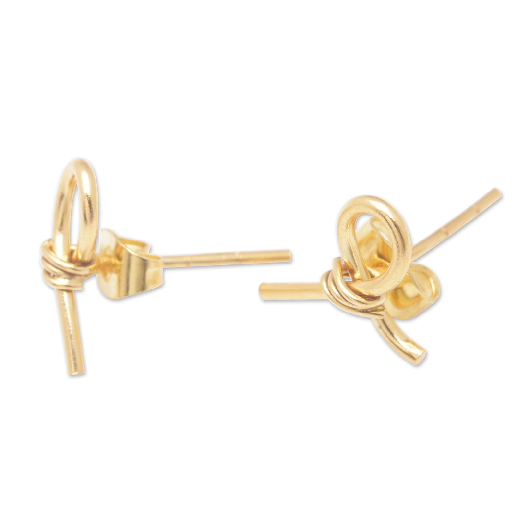 Modern 18k Gold-Plated Brass Button Earrings from Bali - Future Ribbons