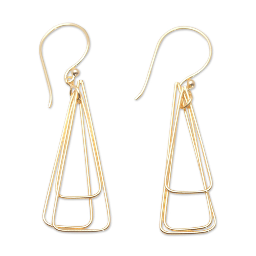 18k Gold-Plated Brass Triangle Dangle Earrings from Bali - Pyramid Queen