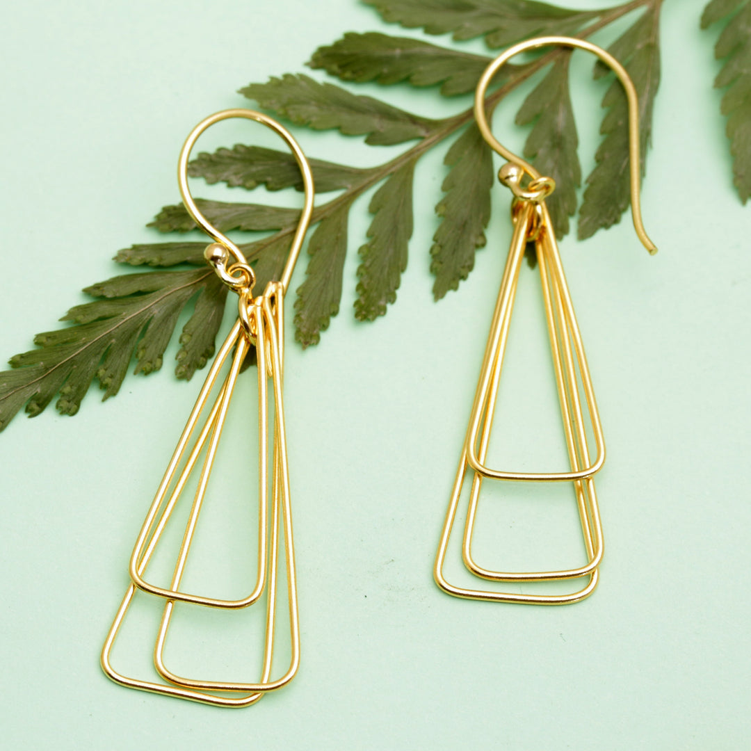 18k Gold-Plated Brass Triangle Dangle Earrings from Bali - Pyramid Queen
