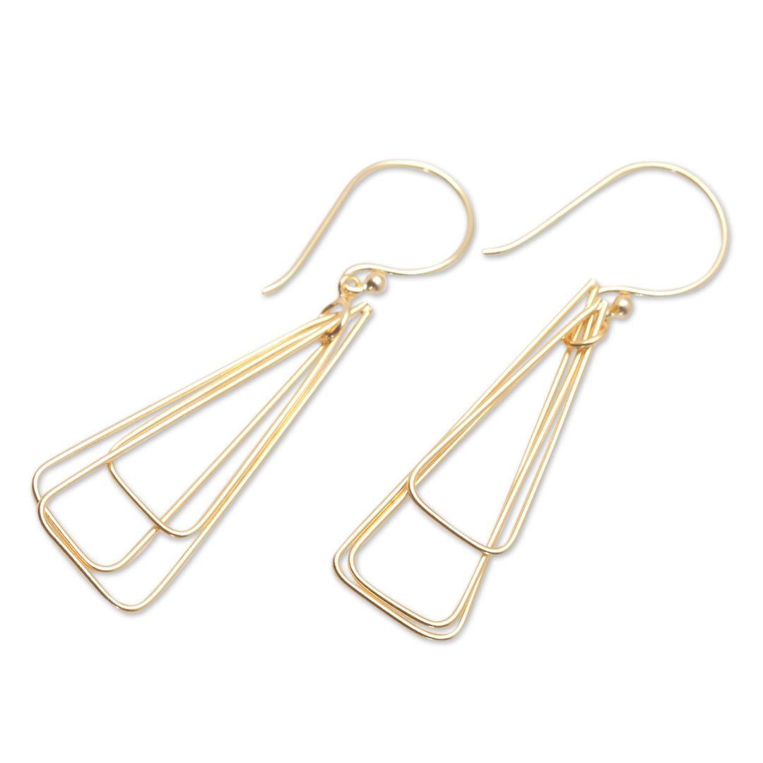 18k Gold-Plated Brass Triangle Dangle Earrings from Bali - Pyramid Queen