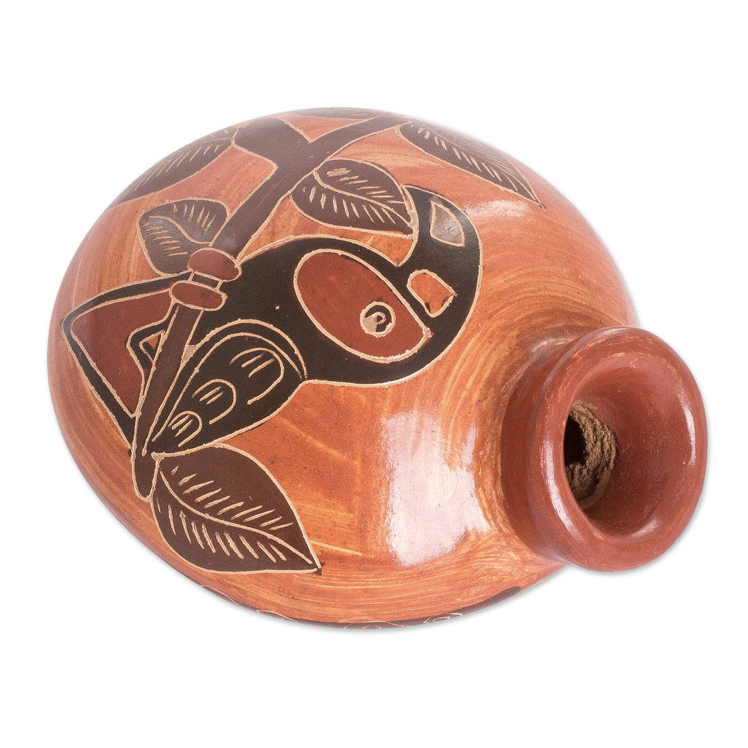 Handcrafted Toucan-Themed Brown Ceramic Decorative Vase - Sunset Toucan
