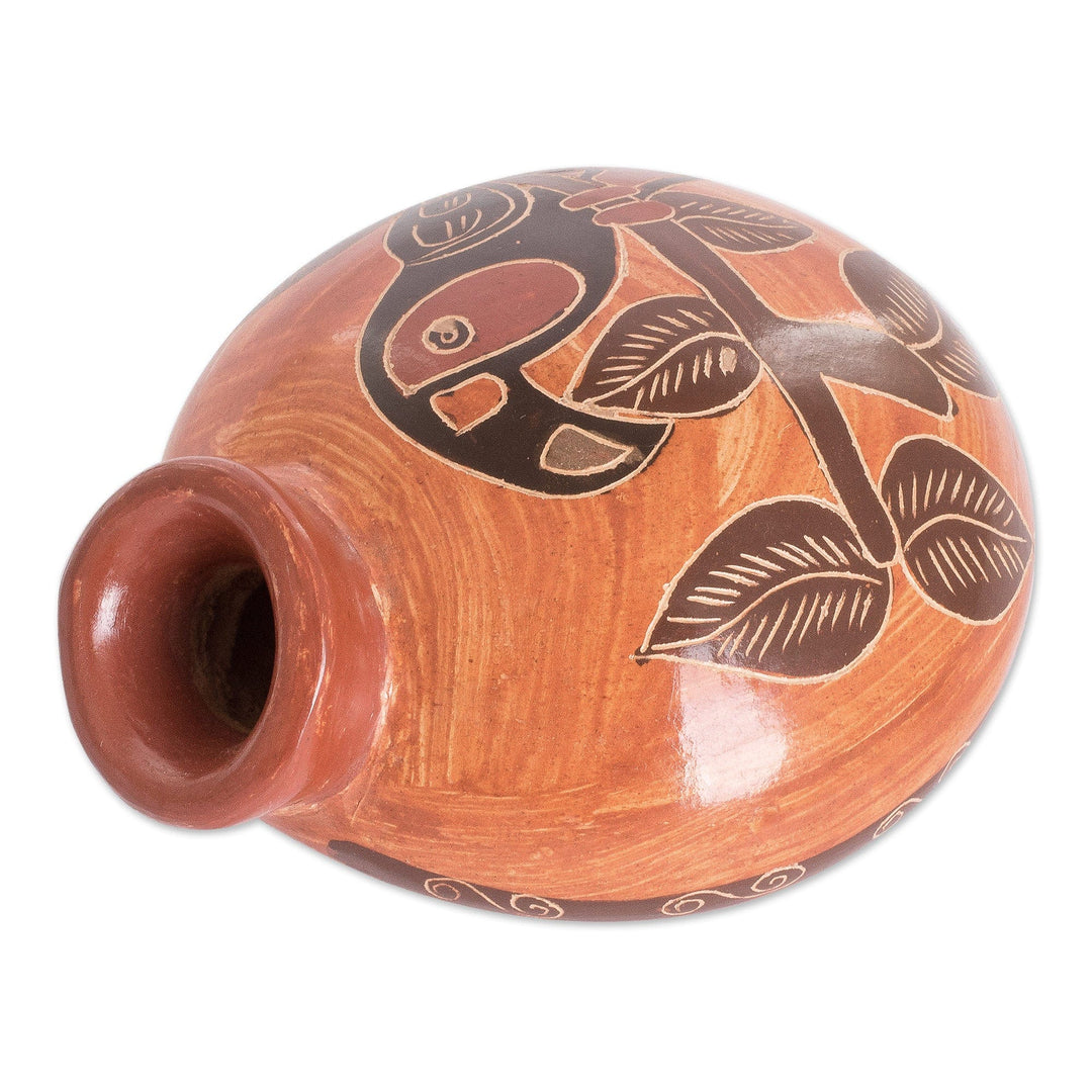 Handcrafted Toucan-Themed Brown Ceramic Decorative Vase - Sunset Toucan
