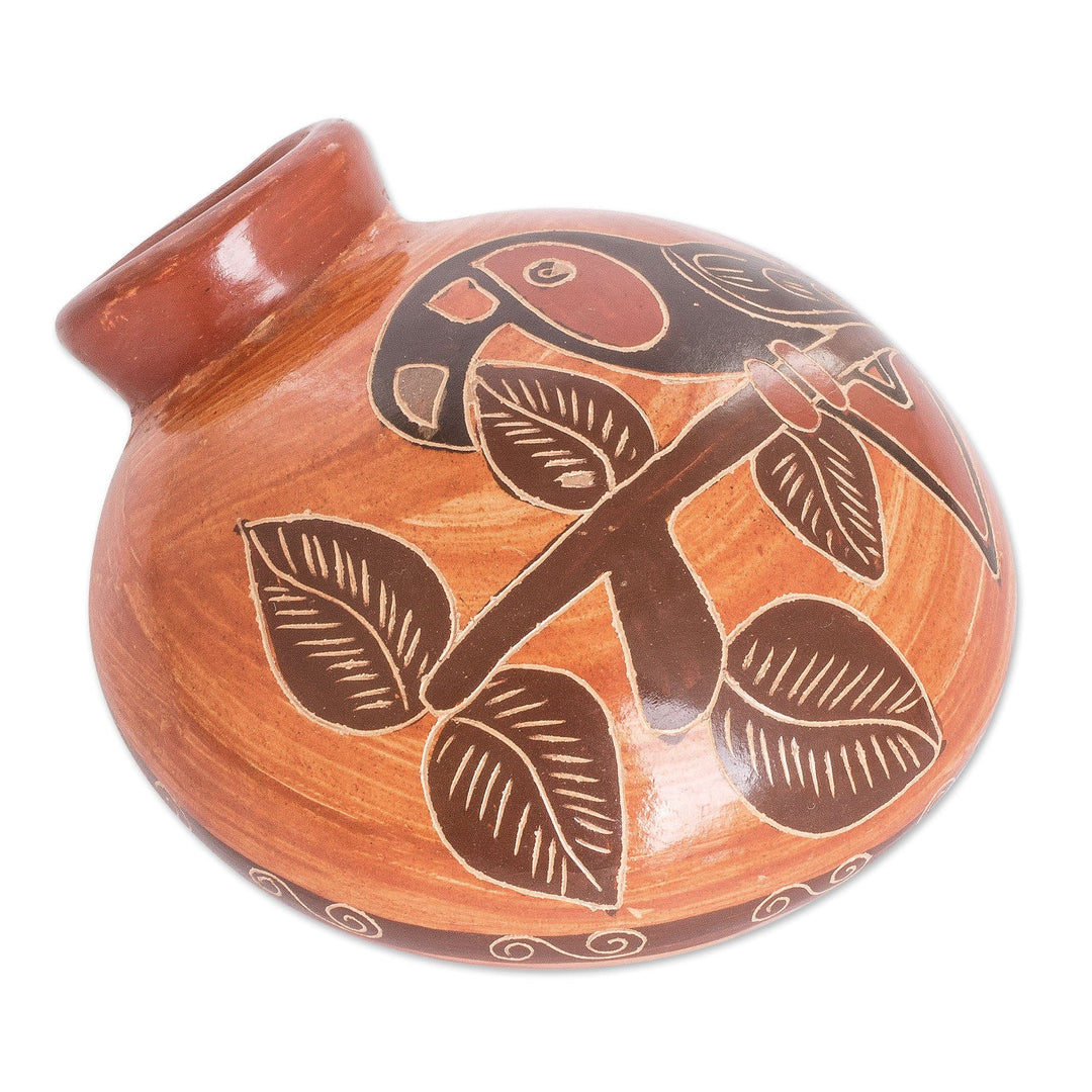Handcrafted Toucan-Themed Brown Ceramic Decorative Vase - Sunset Toucan