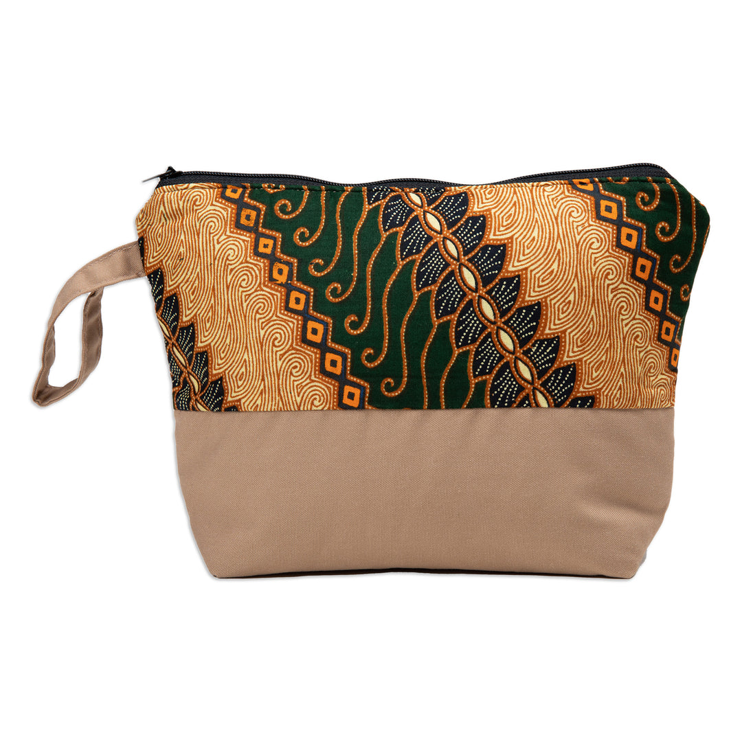 Traditional Batik Cosmetic Bag Crafted from Cotton in Java - Spring in Java