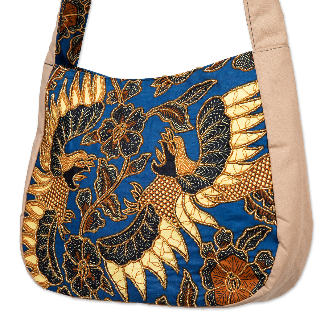 Traditional Beaded Cotton Batik Shoulder Bag in Blue - Noble Sawunggaling