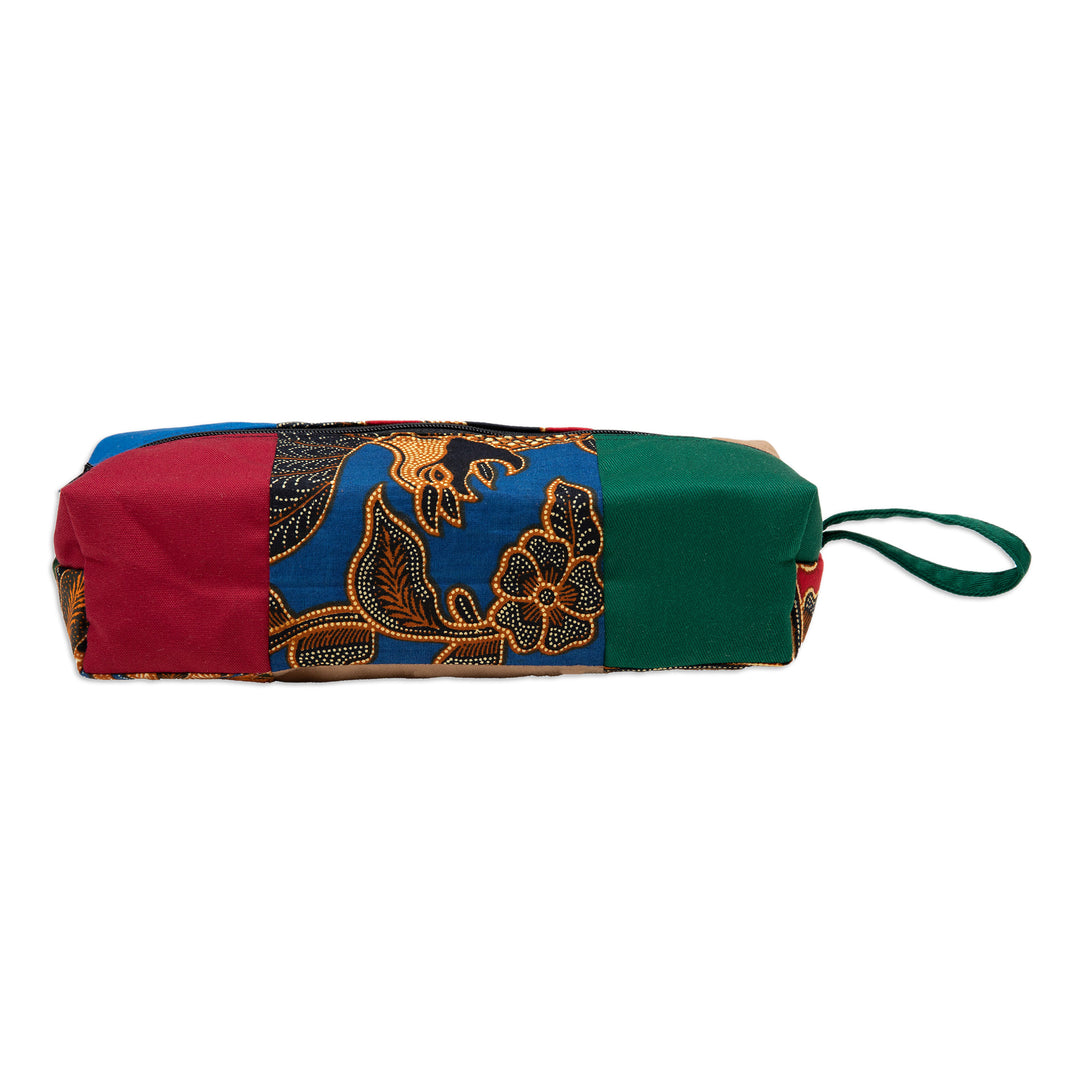 Handcrafted Cotton Batik Pencil Case with Floral Motifs - Blitar Charm
