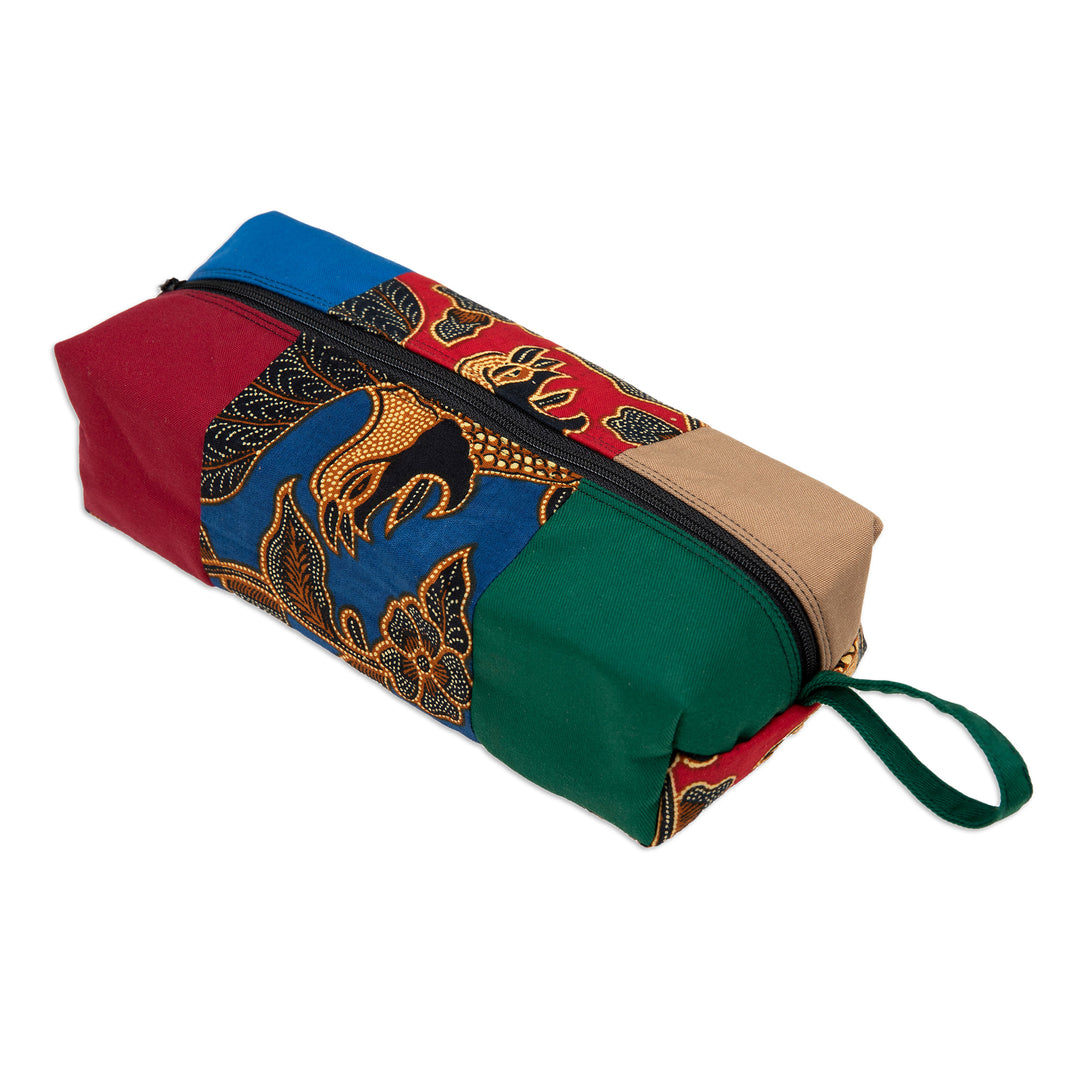 Handcrafted Cotton Batik Pencil Case with Floral Motifs - Blitar Charm