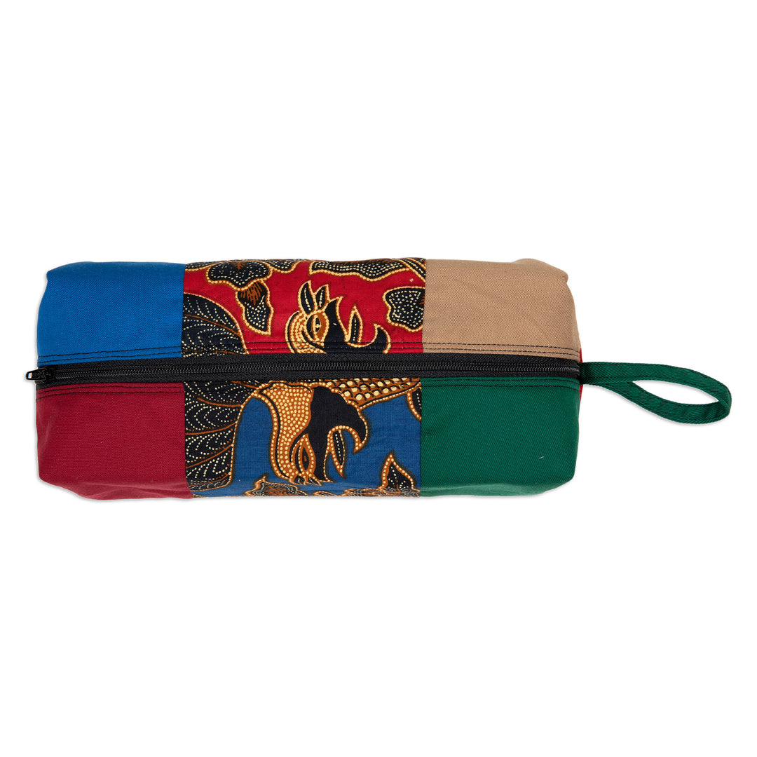 Handcrafted Cotton Batik Pencil Case with Floral Motifs - Blitar Charm