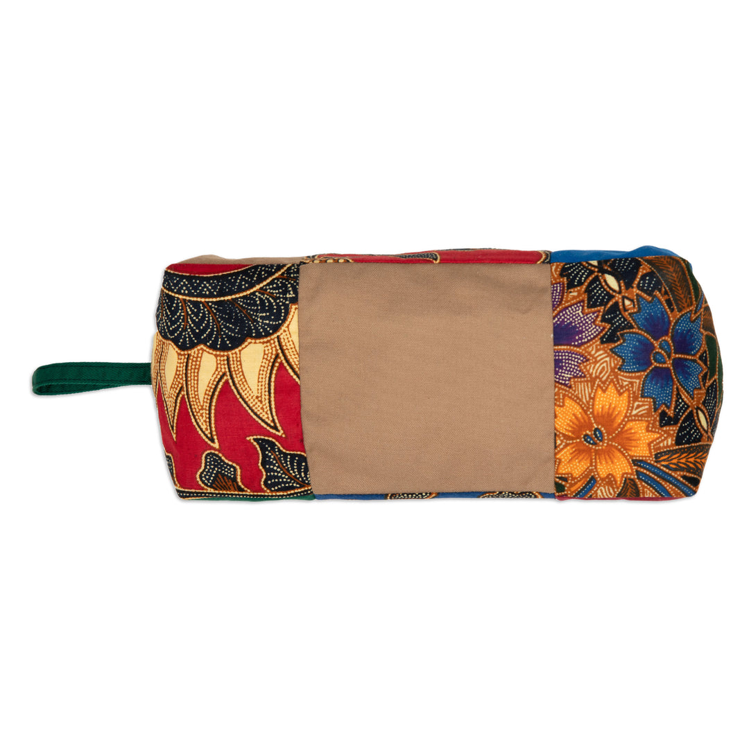Handcrafted Cotton Batik Pencil Case with Floral Motifs - Blitar Charm