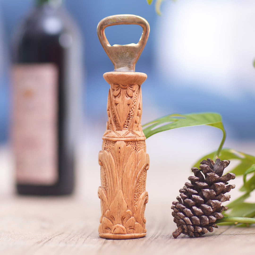 Hand-Carved Traditional Jempinis Wood Bottle Opener - Gardens for Delight