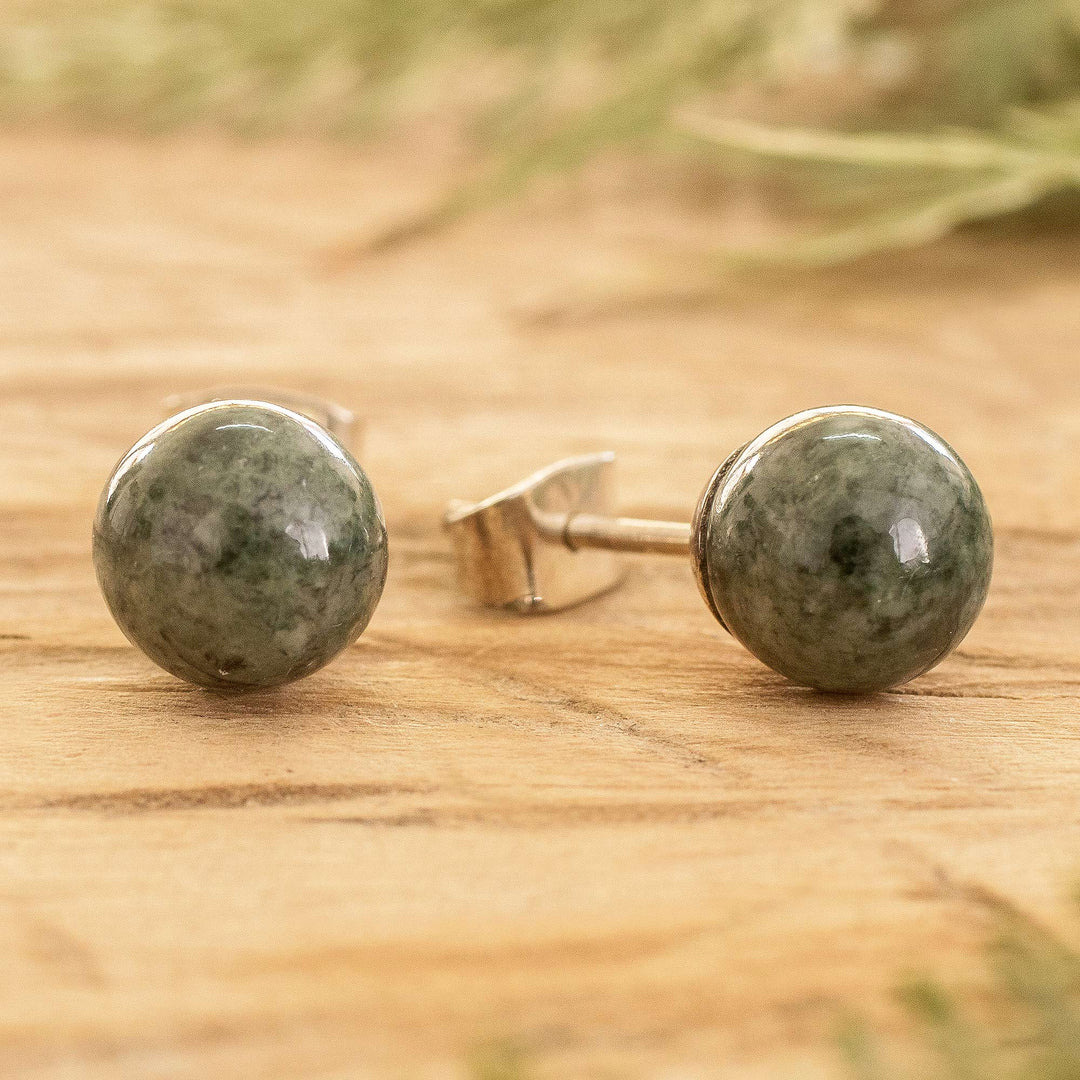 High-Polished Sterling Silver Stud Earrings with Jade Stones - Vital Soul