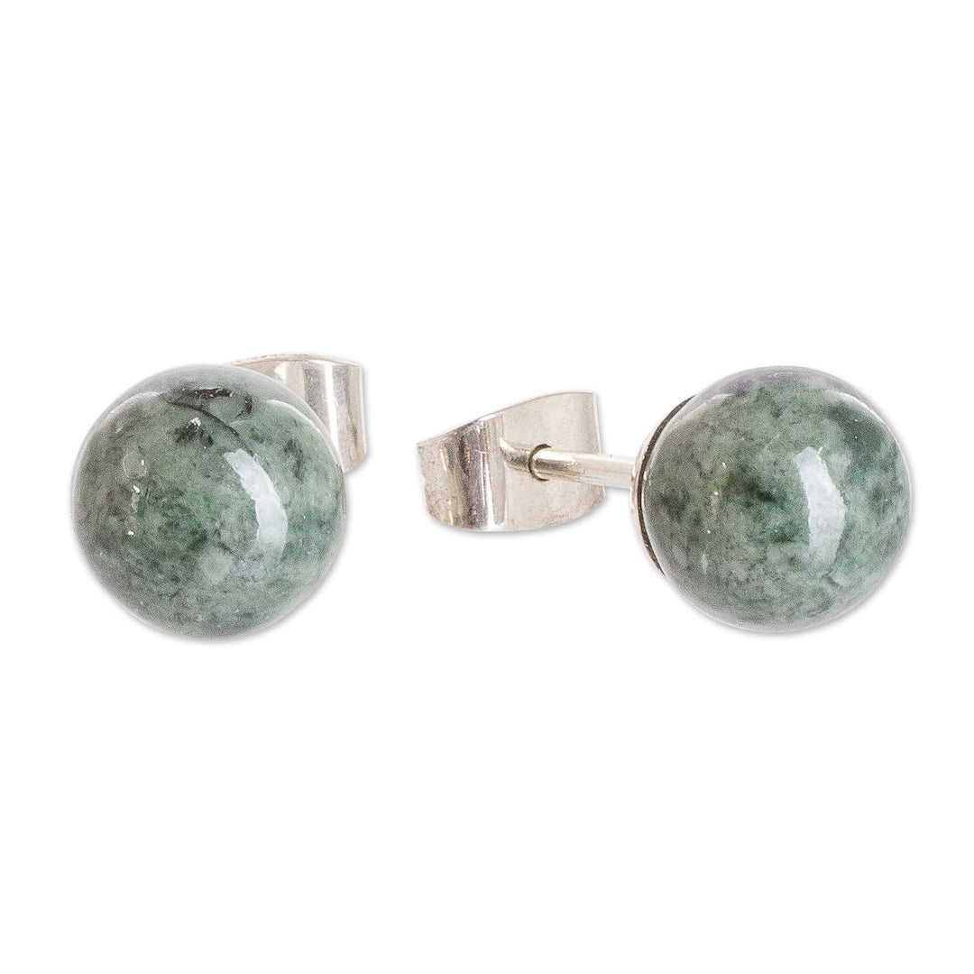 High-Polished Sterling Silver Stud Earrings with Jade Stones - Vital Soul
