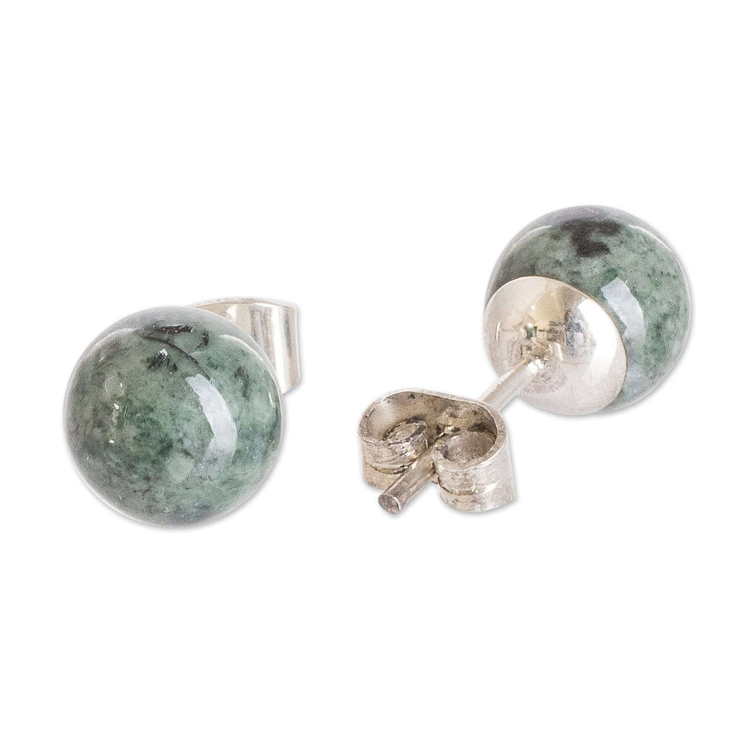 High-Polished Sterling Silver Stud Earrings with Jade Stones - Vital Soul