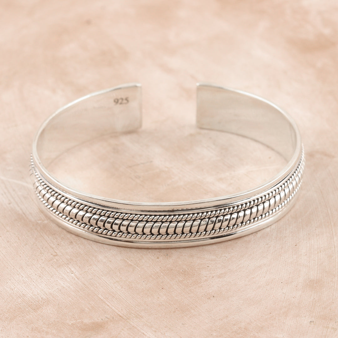 Traditional Sterling Silver Cuff Bracelet Crafted in India - Glorious Beauty