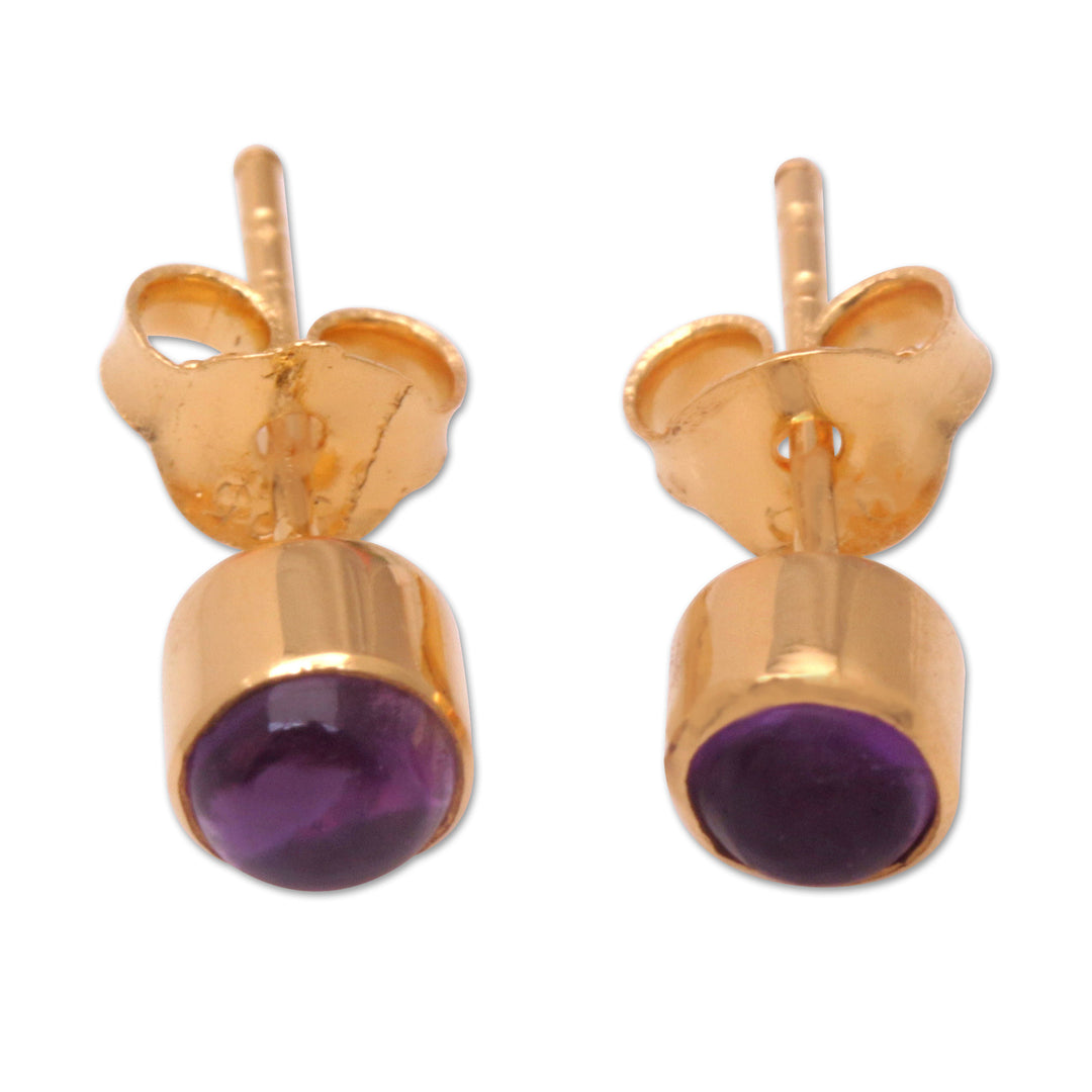 18k Gold-Plated Stud Earrings with Amethyst Stone from Bali - Petite Purple