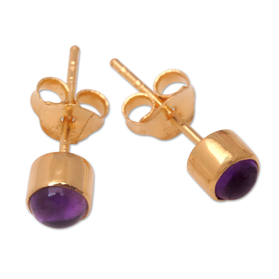 18k Gold-Plated Stud Earrings with Amethyst Stone from Bali - Petite Purple